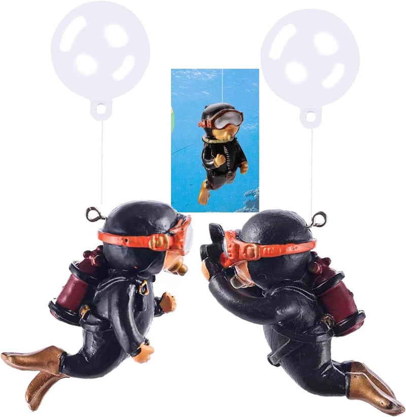 Wonfly 2-Pack Tank Decorations, Cute Little Diver, Aquarium Decoration Accessories Ornaments with Float Ball, Playmate for Tank Suitable for All Kinds of Fish and Tanks (Black) - Image 1